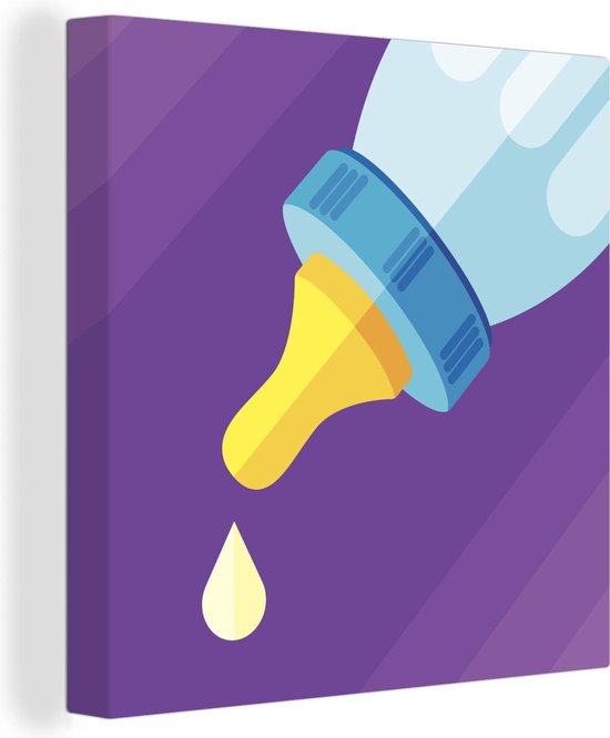 Canvas Schilderijen - een babyfles met een druppel melk - 50x50 cm - Wanddecoratie