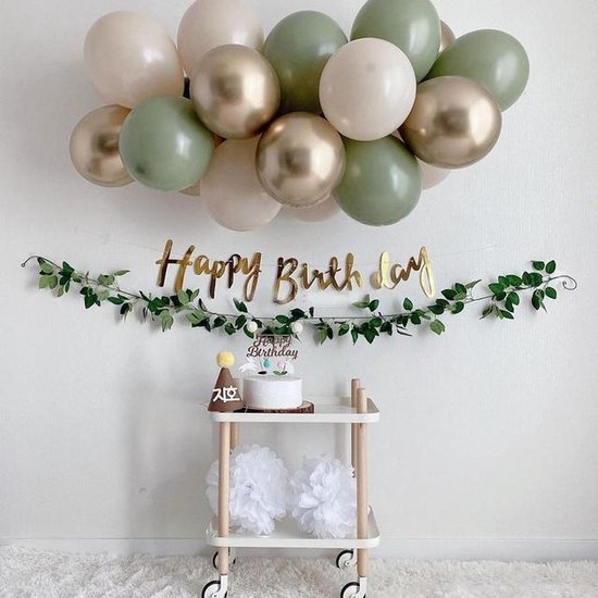 Retro - Vintage - Geboorte - Verjaardag Ballonnen | Groen - Goud - Beige/Zalm/Perzik | Ballon | Effen | Baby Shower - Kraamfeest - Verjaardag - Geboorte - Fotoshoot - Wedding - Marriage - Birthday - Party - Feest - Huwelijk - Jubileum | DH collection