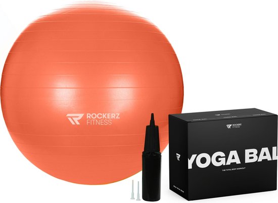 Fitness bal - Yoga bal - Fitness bal 65 cm - Pilates bal - Gymbal - Gymbal 65 cm - Zitbal - Zwangerschapsbal - Kleur: Oranje - Beste Fitnessbal 2020