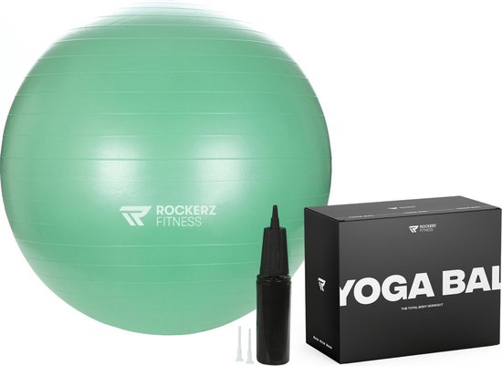 Rockerz Fitness® - Fitness bal - Yoga bal - Pilates bal - Gymbal - Zitbal - Zwangerschapsbal - 65 cm - Kleur: Mintgroen- Beste Fitnessbal 2020