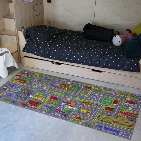 Carpet Studio Speelkleed 95x200cm – Playcity Speelmat - Antislip Verkeerskleed - Grijs