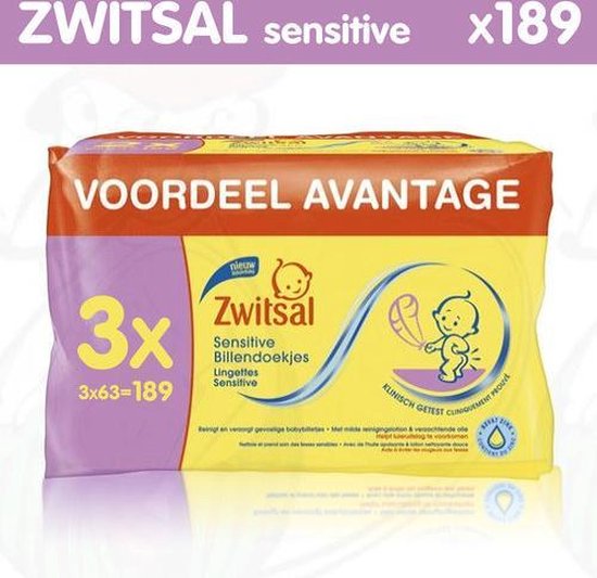 Zwitsal Billendoekjes Sensitive 63 stuks - 3 stuks