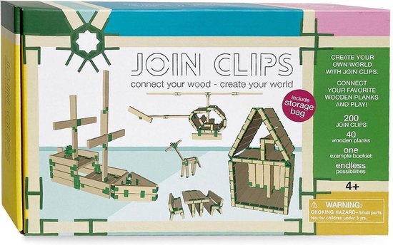 JOIN CLIPS Home - 200 verbinding clips voor houten bouwplankjes incl speelkleed