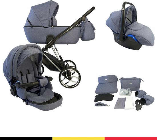 P'tit Chou Novara Jeans - Complete 3 in 1 Kinderwagen set - Buggy + Autostoel + Incl. Accessoires