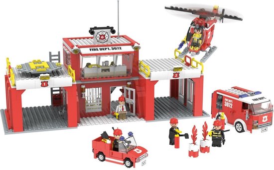 Brandweerkazerne Bouwset - 840 Bouwstenen - Replica Lego - playtive clippys