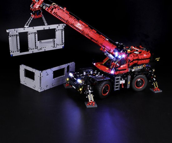 LED VERLICHTING SET - Terrein hijskraan Lichtset voor Lego Technisch Rode Hijskraan set 42082 Verlichtingsset - Toy Brick Lighting - Geen model!