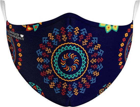 Mondkapje Abstract Mandala - mondkapje wasbaar - niet-medisch mondmasker - blauw, multi - unisex - met optioneel filter - volwassenen