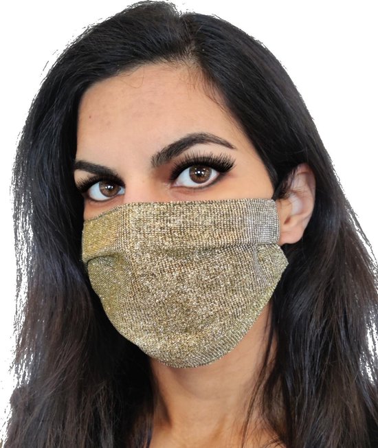 Glitter mondkapje wasbaar | Goud | met katoen | mondmasker