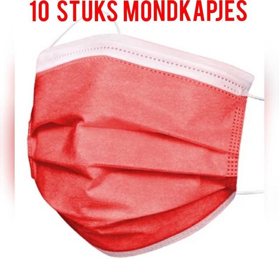 Set van 10 stuks rode wegwerp mondkapjes