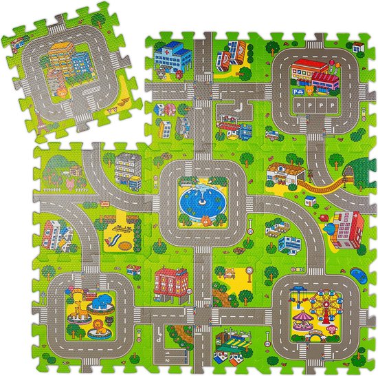 relaxdays speelmat verkeer - puzzelmat - verkeerskleed - speelkleed - kruipmat - foam