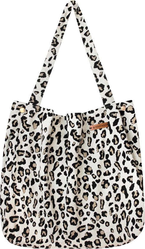 Your Wishes Mommy Tote Bag / Witte luiertas Luipaard Panter / Kinderwagen Luiertas / Verzorgingstas Baby / Boodschappentas - Off White Leopard Jacquard Leopard