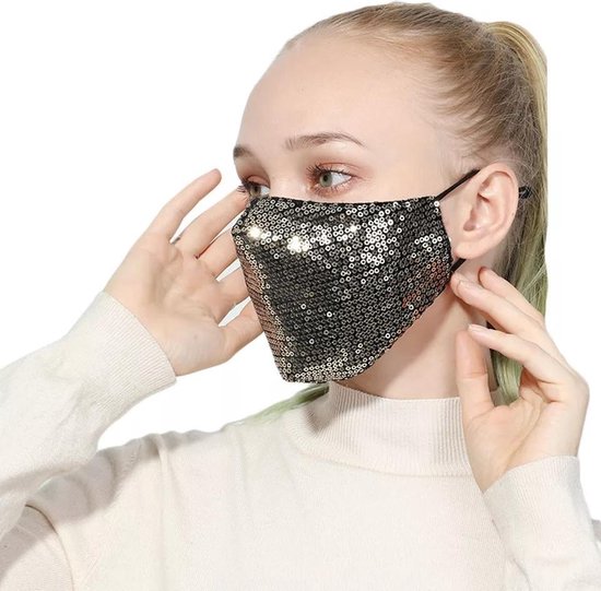 Glitter mondkapje wasbaar | goud | met katoen en pailletten| mondmasker | verstelbaar