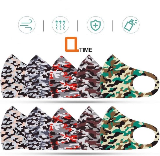 PREMIUM LUXE 5 Camouflage mondkapjes -wasbaar - herbruikbaar -100% duurzaam neopreen stoffen alcohol vrij gesteriliseerd mondkapje - unisex dames/heren - 5 stuks (GRATIS VERZENDING)