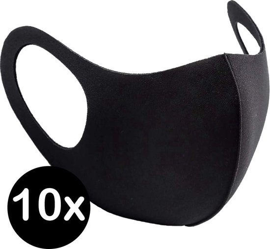 Mondkapje Wasbaar Zwart Mondmasker Wasbaar Mondkapje Wasbare Mondkapjes Niet Medisch Elastisch Universeel - 10 PACK