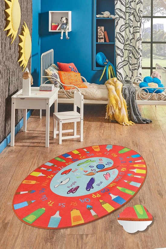 Nerge.be | Vloerkleed Kinderkamer | Kleurenpalet voor kinderen Speelkleed Slaapkamer Schilderen Speelkamer woonkamer 100 cm X 160 cm (39,37 "X 63") Beste kindervloerkleden om te spelen - Rood - Voor leeftijden 0-12 jaar - Wasbaar in de machine