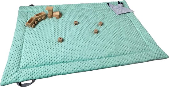 IL BAMBINI Baby & Peuter Speelkleed Rosa - Speelmat - Speeldeken - Vloerkleed - Minky - 130 x 90 cm - Mintgroen & Grijs