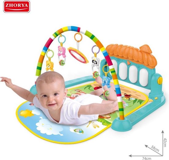 Baby Speelgoed - Baby Speelkleed -  Baby Speelmat - Educatief - Baby Gym - 3 in 1- Activity Gym - Piano - Dieren - Muziek - Boog en Spiegel