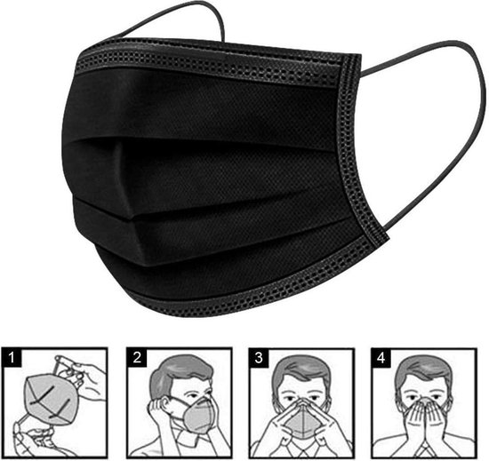 100 stuks - Wegwerp 3laags gezichtsmaskers - mondmasker - mondkapje (zwart)