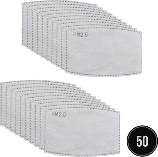 PM 2.5 Filters voor mondkapje - Voordeelpak 50 filters voor mondmasker - 300 uur gebruik