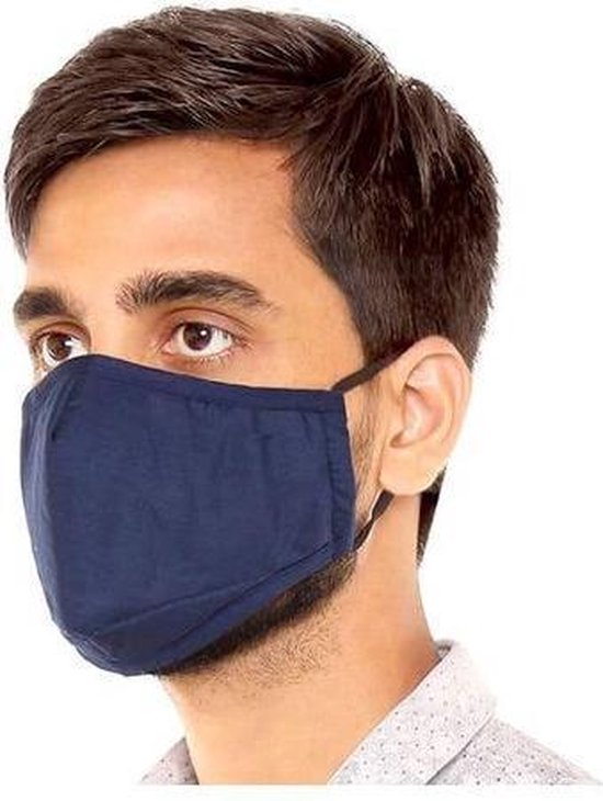 Premium Blauw Mondkapje - Navy wasbaar Herbruikbaar mondmasker met neusbeugel - Chibaa - facemask - mouthmask - incl. 2 filters