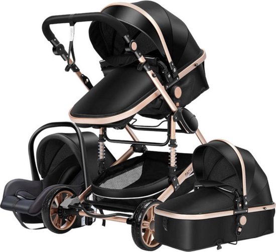 Dexters® Luxe Baby Buggy 3 in 1 | Baby Wagen | Kinderwagen met stoel en wieg | Hoge Kwaliteit | Combi | Zwart