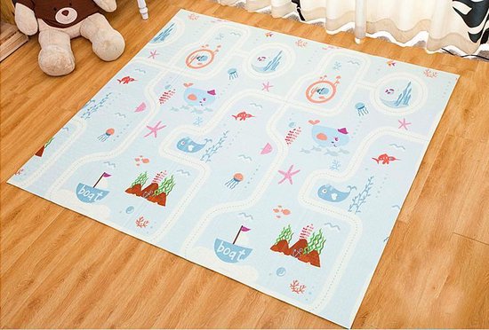 Baby Speelmat – Dubbelzijdig Speelkleed – Opvouwbaar – Foam – Antislip en Waterafstotend - 150x200x1cm – Water Safari print