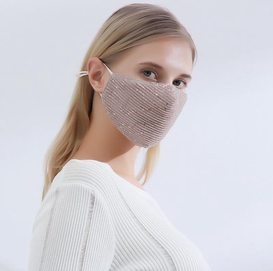 Glamour Mondkapjes - Verstelbaar - Met 1 filter – Katoenen Mondmasker - Wasbaar op 60 graden - Roze Glitter – Q-time -Nu inclusief gratis waszakje bij uw bestelling.