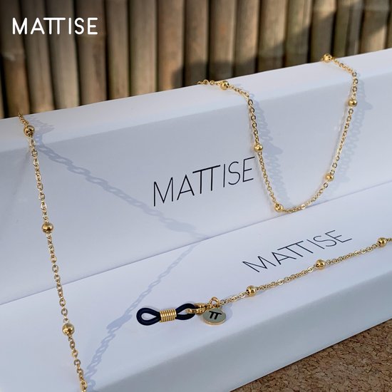 MATTISE Goud Unisex Staal Gewoven Brillenkoord met Bolletjes — Brillenkoordje Dames en Heren — Lang Zonnebril Koordje — Brilketting Brilkoord Chain Ketting