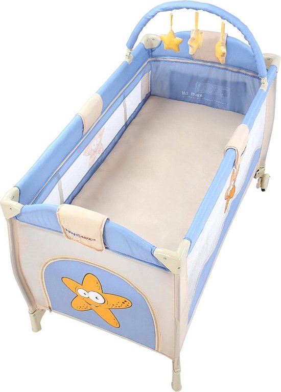 Trend24 - Reisbed - Reisbedje baby - babybedjes - Babybedje - Draagtas - Opvouwbaar - tot 15 KG - 126 x 67 x 82 cm - Blauw-Zand