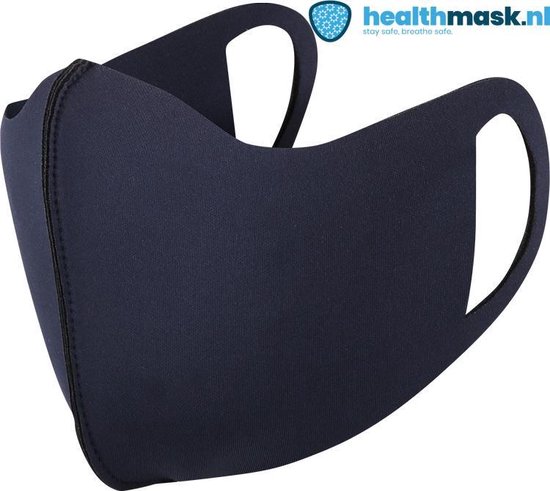 Maat XXL - Originele Healthmask® Volwassen/Tiener mondkapje Marine Blauw. Handmade in Holland 3 laags neopreen. Wasbare en herbruikbare Mondmasker. Geschikt voor OV.