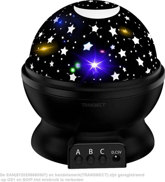 Sterren projector - Night light projector - Sterrenhemel - Nachtlampje Baby - licht draaiend - USB / battery gevoed - voor Babykamer, Kinderkamer, Slaapkamer - Onderstel Zwart