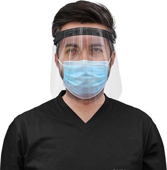 Face shield met spatscherm - 1 stuks - Zwart