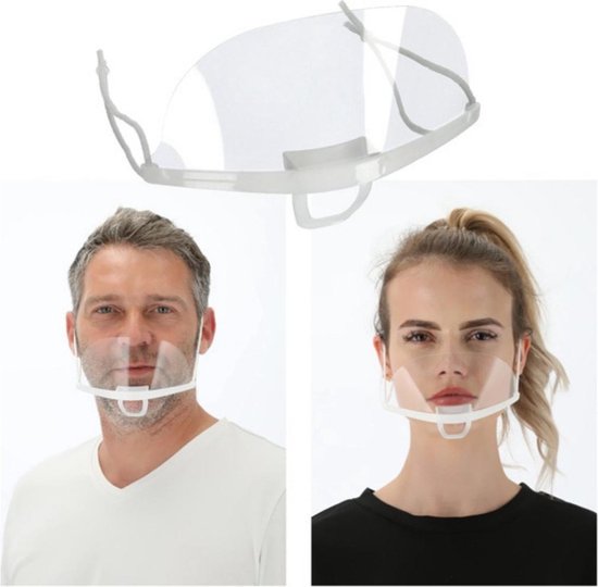 Transparante -mondmasker - geschikt voor bril dragende - Wasbaar- Mondkapje - gezichtsmasker - gelaatscherm - Faceshield- herbruikbaar - wasbare - spatscherm