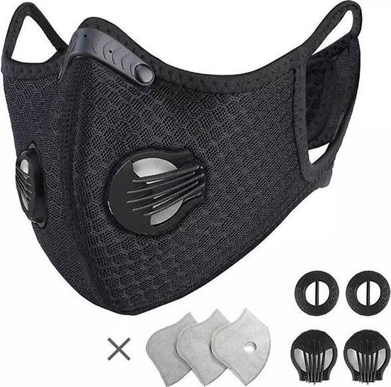 Chibaa Sportmasker ZWART | Mondmasker voor sport |Wasbaar |Mondkapje | Herbruikbaar | Duurzaam|Milieuvriendelijk| Met filter | Gezichtsmasker  |Ventiel  |Wasbaar | Klittenband |3 extra filters | 1 set extra ventiel