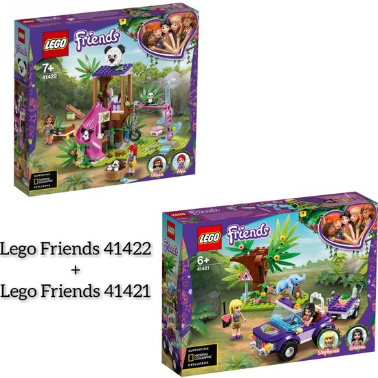 Lego FRIENDS Pakket //  LEGO Friends Panda Jungle Boomhut - 41422 + LEGO Friends Reddingsbasis Babyolifant in Jungle - 41421