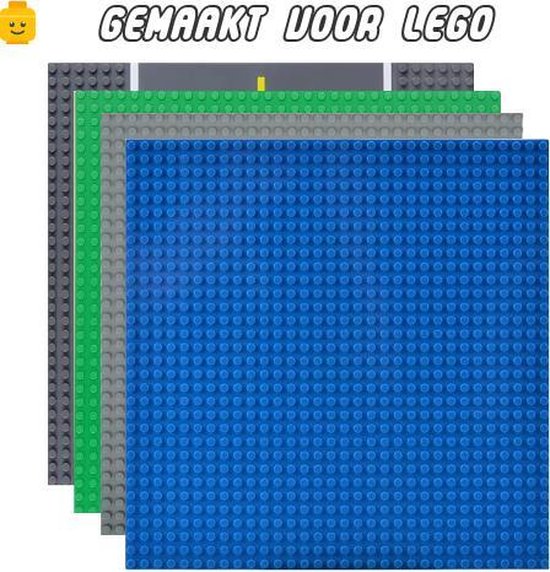 Bouwplaat geschikt voor LEGO City - Weg, Groen, Grijs en Blauw - Set van 4 Stuks - Grond Plaat - Grond Platen - Wegenplaten - Bouwstenen - Bouwplaat