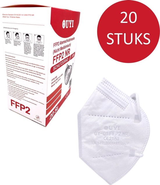 OUYI medisch FFP2 mondmasker - mondkapjes met BSI certificaat (EN149:2001+A1:2009) - 20 stuks