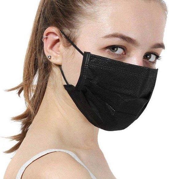 100 stuks Zwarte mondkapjes 3-laags met elastiek- Niet Medic mondmasker (zwart)