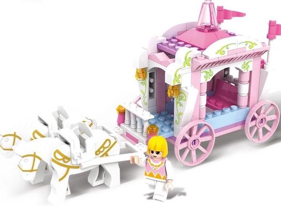 Bouwblokken Prinsessen Koets | Vergelijkbaar met LEGO | Friends | 99 Onderdelen + Poppetje & Paarden