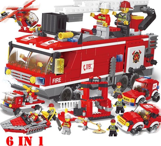 Bouwblokken Brandweer City | Vergelijkbaar met LEGO | Brandweer | 520 Onderdelen + Poppetjes