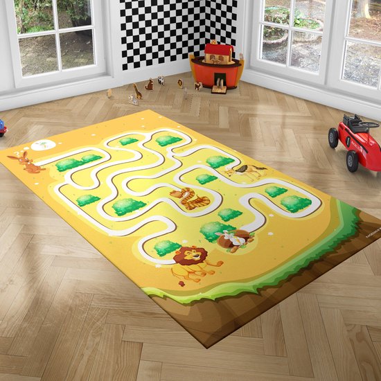 PLAYGROUND Speelkleed Kinderkamer - Speelmat Foam met Labyrinth - Oprolbaar Speeltapijt met Antislip Onderkant, Isolerend en Waterdicht, Vloerkleed Modern, Zacht Rubber Speelvloerkleed, 100x150cm