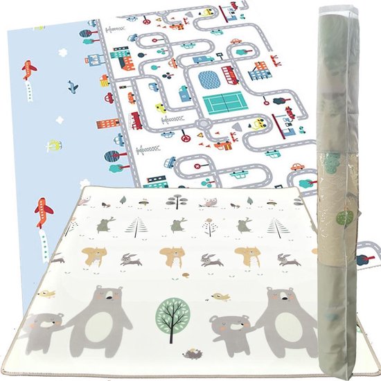 Mamabrum Speelkleed - Stad en Beren - Oprolbaar - extra dik 2 cm - Speelmat - Speeltapijt - Baby - Foam - 180 x 150 cm