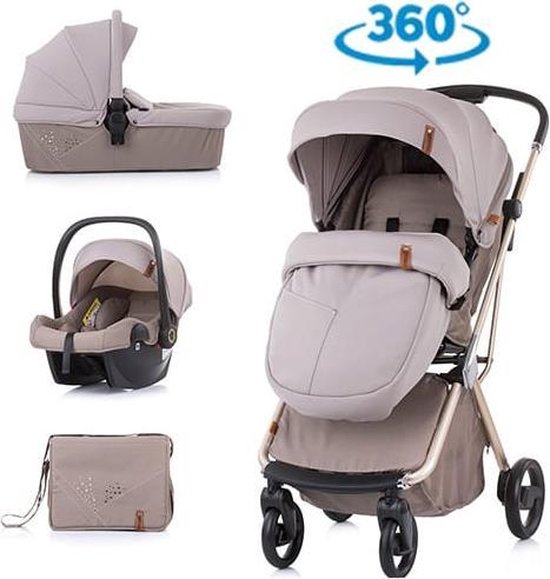 Kinderwagen 3 in 1 Piruet Chipolino mokka inclusief 360 graden draaibaar zitje voor meer comfort!