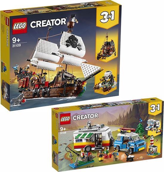 LEGO Creator Bundel -  LEGO Creator 31109 Piratenschip + LEGO Creator 31108 Familievakantie met caravan