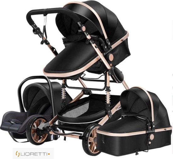 Lioretti® 3 in 1 Kinderwagen | Wandelwagen | Opvouwbaar | Auto Zitje | Buggy | Inklapbaar | Maxi Cosi | 0 tot 36 Maanden | Zwart