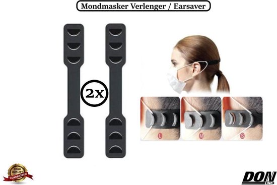 DONLINE - EarComfort - Set van 2 Stuks - Zwart - Earsaver - Mondkapje dragen zonder irritaties achter de oren! - Draagband mondmasker - Earbuddies