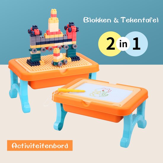 Blokkentafel & Magnetisch tekenbord 2 in 1 - Speeltafel - Speeltafel met blokken - Blokkentafel - Activiteiten tafel - Bouwblokken - Blokken tafel - Bouwtafel - Bouw blokken - Tekenbord - Tekentafel - Magnetisch  - voor Lego bouwstenen - Vanaf 3 Jaar