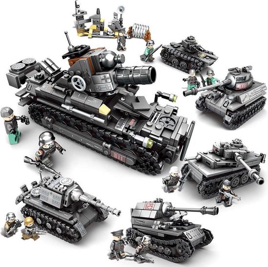 Brickzz | 4 in 1 Leger tanks - Defensie voertuigen - Army vehicle - Military vehicle - Militaire wagens - Soldaten - Militair - Tanks - Oorlog - City - Geschikt voor LEGO - Compatibel met LEGO - 957 Bouwstenen