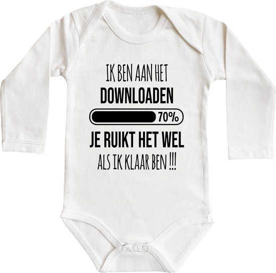 Romper - Ik ben aan het downloaden, je ruikt het wel als ik klaar ben!!! - maat: 62/68 - lange mouw - baby - papa - romper papa - rompertjes baby - rompertjes baby met tekst - rompers - rompertje - rompertjes - stuks 1 - wit