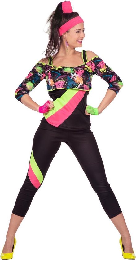 Jaren 80 & 90 Kostuum | Spetterend Aerobic Neon 80s Kostuum Vrouw | Maat 38 | Carnaval kostuum | Verkleedkleding